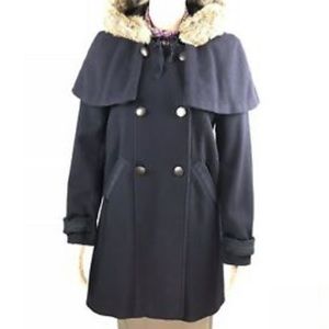 Comptoir des Cotonniers Wool Pea Coat w/ Fur Hood